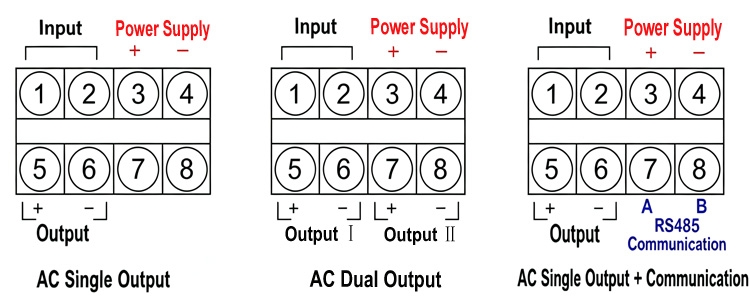 Wiring diagram of 1-phase ac current power transducer