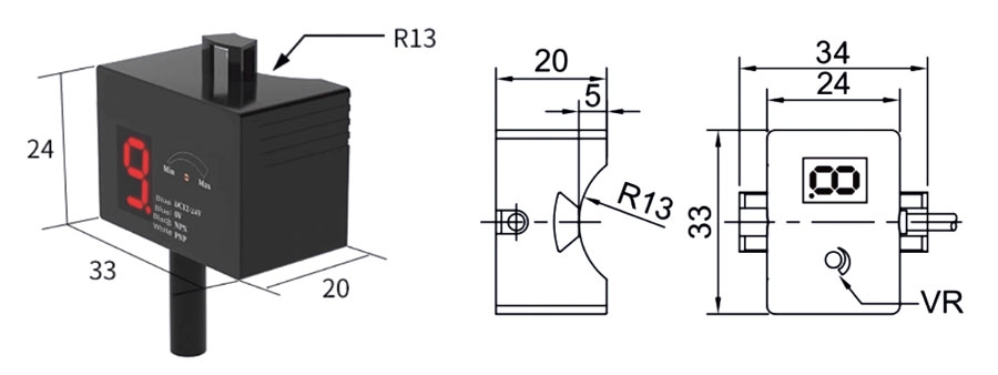 13-26mm non contact capacitive level sensor dimension