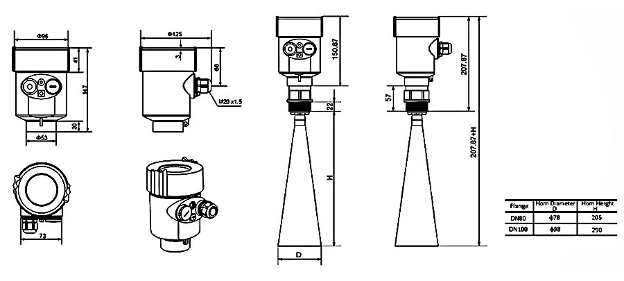 26 GHz radar level sensor for liquid dimension