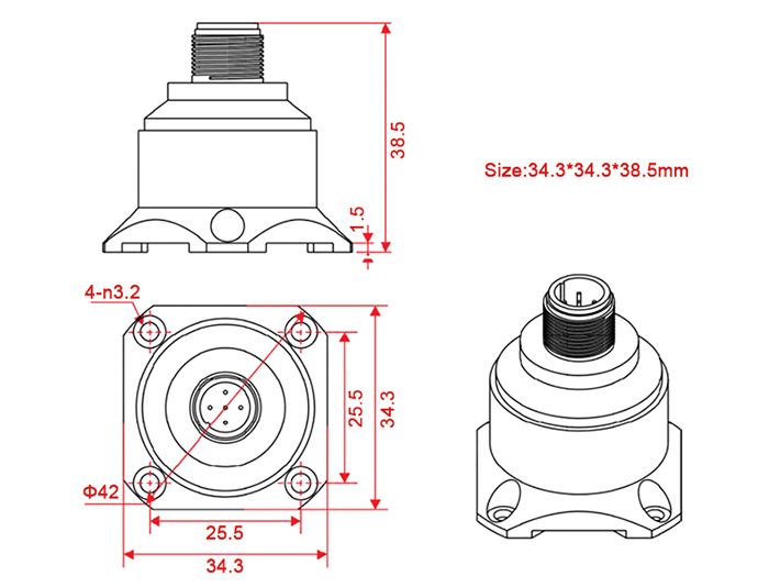 3 axis accelerometer sensor dimension