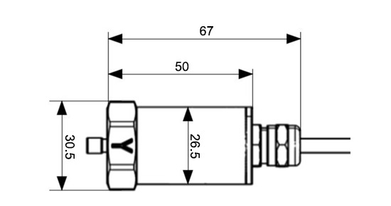 Dimensional specs of 3-axis RS485 vibration transmitter with IP68 housing and standard M10 thread