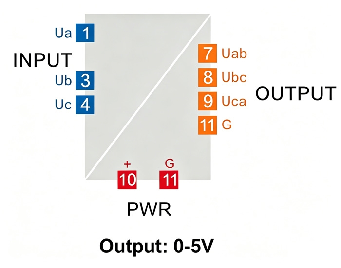 3-phase AC voltage sensor 0-5V output wiring diagram for installation
