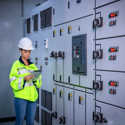 3-phase AC voltage transducer installed in a power distribution panel.