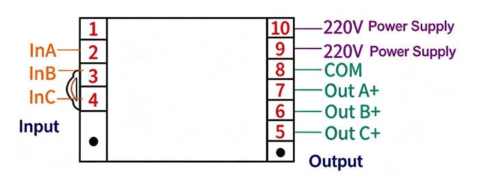 3-phase AC voltage transducer wiring diagram 3-wire delta connection AC 220V