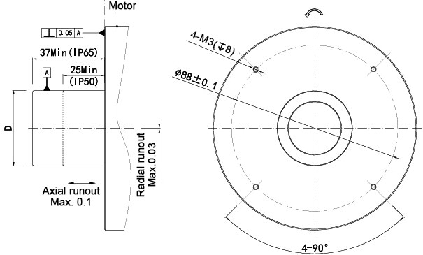 Absolute optical rotary encoder mounting shaft size