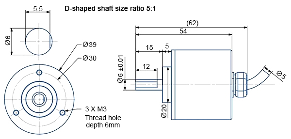 Absolute rotary encoder shaft diameter 6mm ip67 dimension