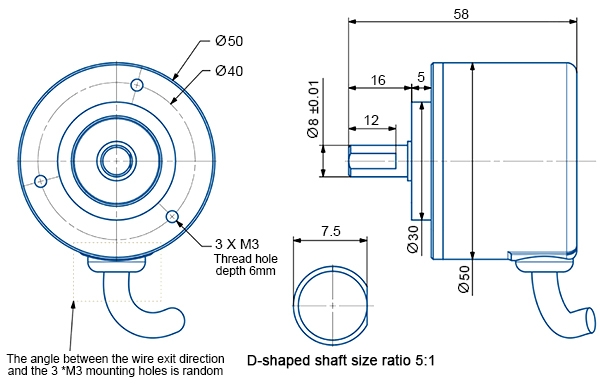 Absolute rotary encoder shaft diameter 8mm ip54 dimension