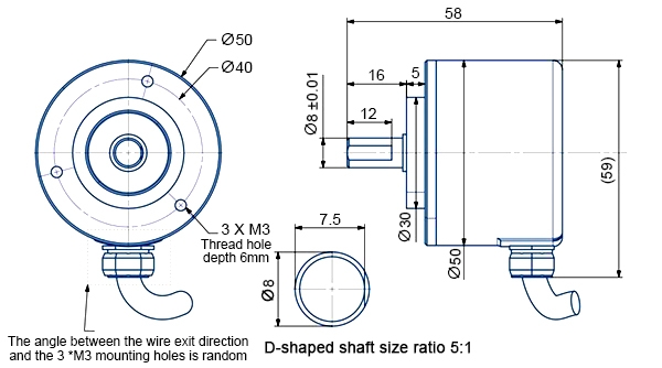 Absolute rotary encoder shaft diameter 8mm ip67 dimension