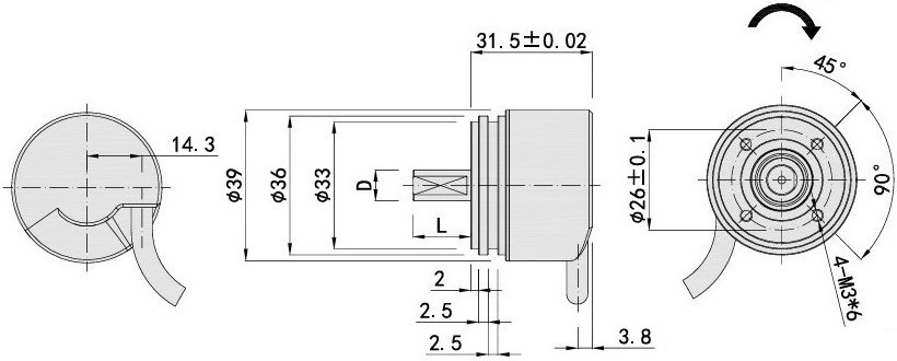 Absolute rotary shaft encoder size