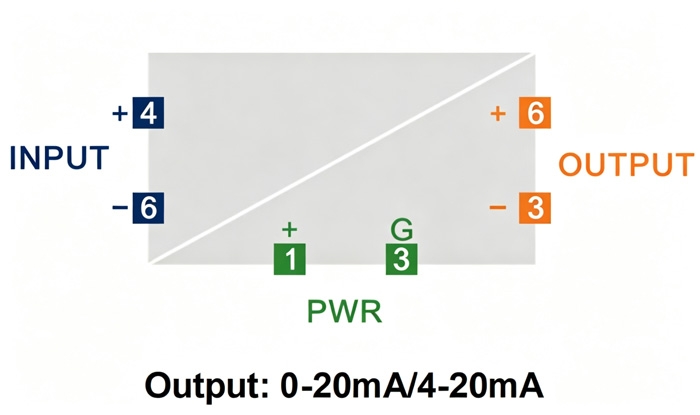 AC DC voltage transducer wiring diagram for 4-20mA current output