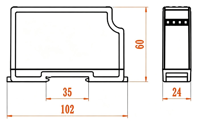 AC voltage sensor dimensions displaying outer housing and mounting size.