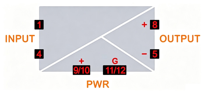 AC voltage sensor wiring diagram showing input, output, and power supply connections. 