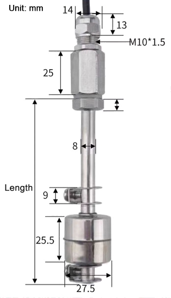 Adjustable float switch dimension