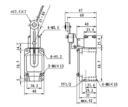 Adjustable roller lever limit switch dimension