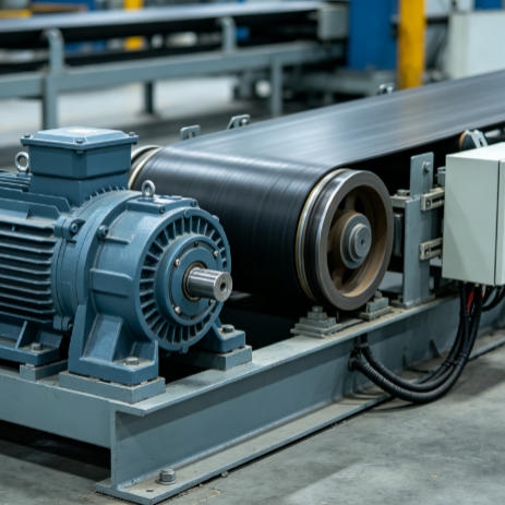 RS485 vibration sensor mounted on belt conveyor drive motor for standard industrial condition monitoring
