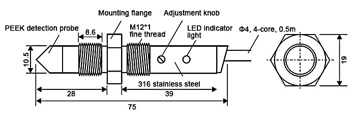 Capacitance probe level sensor dimension