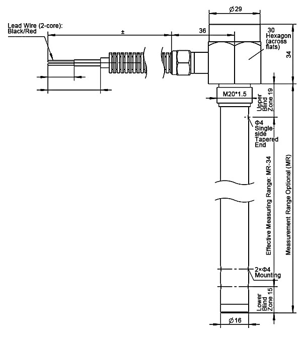 Capacitance type level transmitter dimension