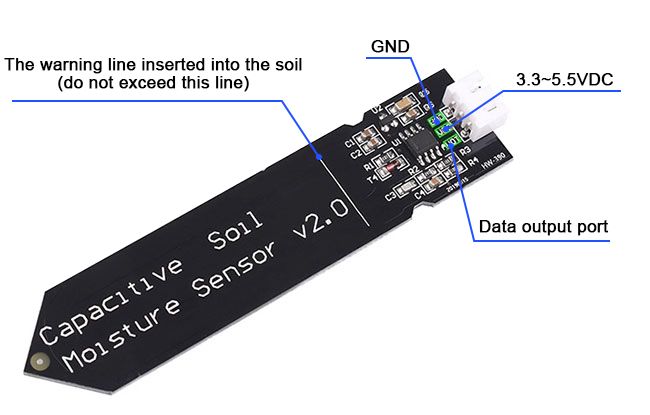 Capacitive soil moisture sensor detail