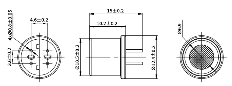 Catalytic gas sensor dimensions