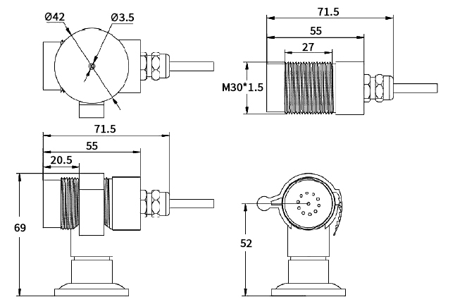 CO2 transmitter extension probe dimension