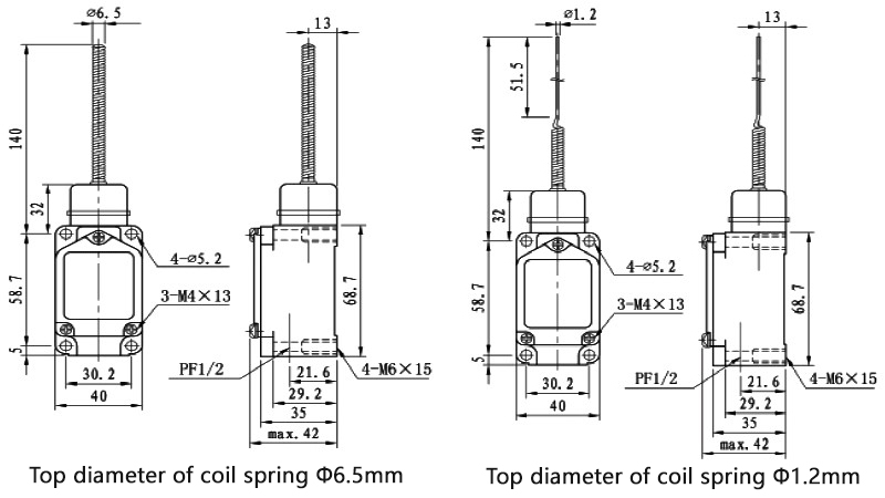 Coil spring limit switch dimension