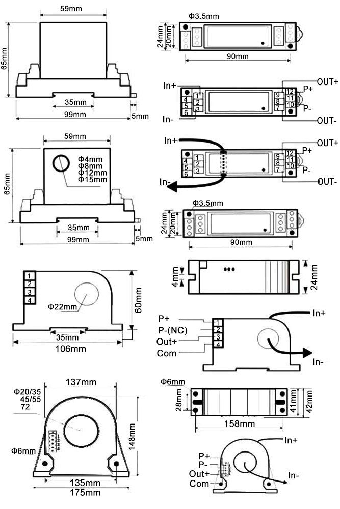 Current sensor dc 1ma 800a size