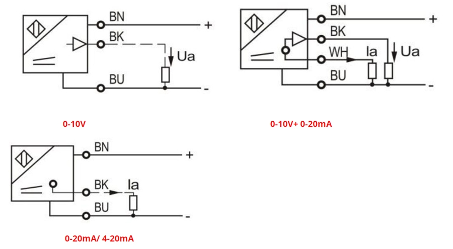 Cylindrical inductive proximity sensor wiring