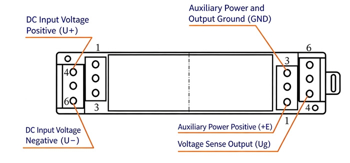 DC voltage transducer 50mV 1000V wiring diagram and terminal connection