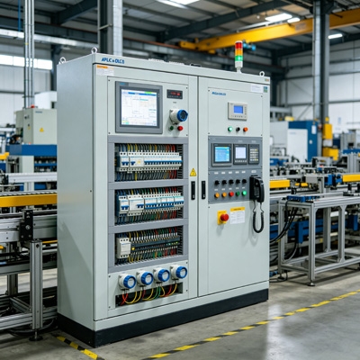 DC voltage transducer installed in industrial automation control panel