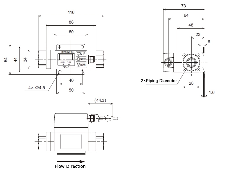 Digital air flow switch dimension