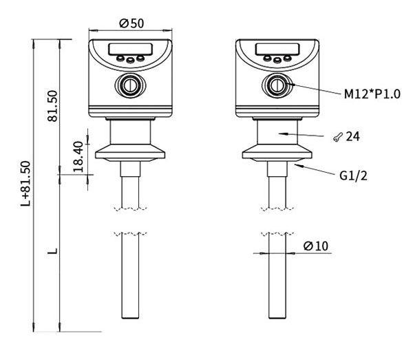 Digital capacitance type level transmitter dimension