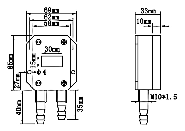 Digital differential pressure sensor dimension
