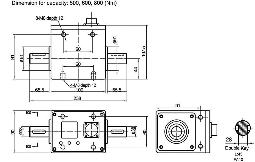 Digital torque sensor dimension for capacity 500-800 Nm