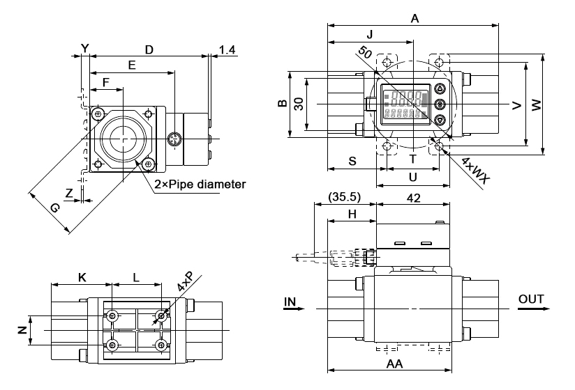 Digital water flow switch dimension
