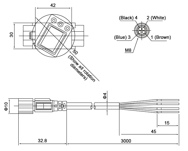 Digital water flow switch lead wire dimension