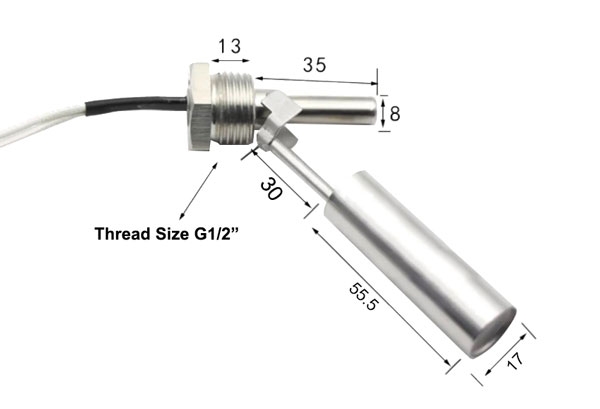 Dimension of side mounted float level switch