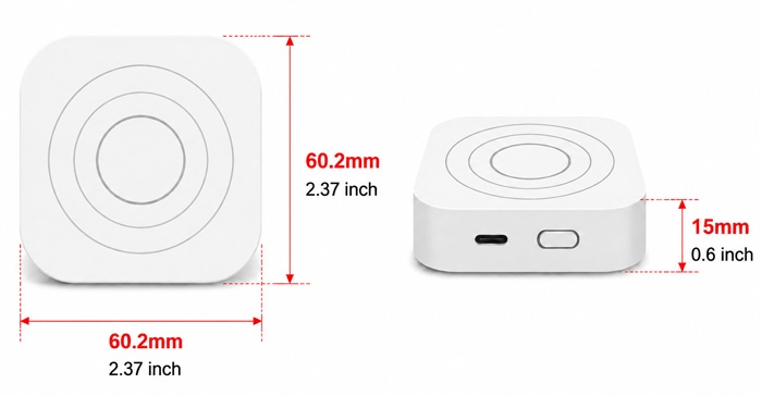 Zigbee human presence sensor dimensions in millimeters and inches
