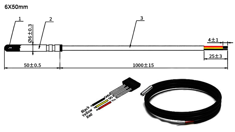 DS18B20 waterproof temp sensor probe 6x50 size