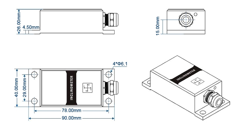 Dual axis inclinometer sensor dimension