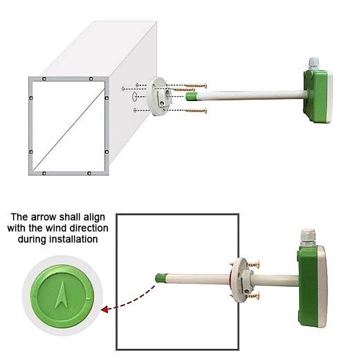 Duct air flow sensor installation direction