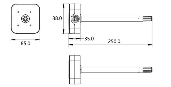 Duct temperature and humidity sensor size