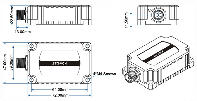 Dynamic inclinometer sensor dimension