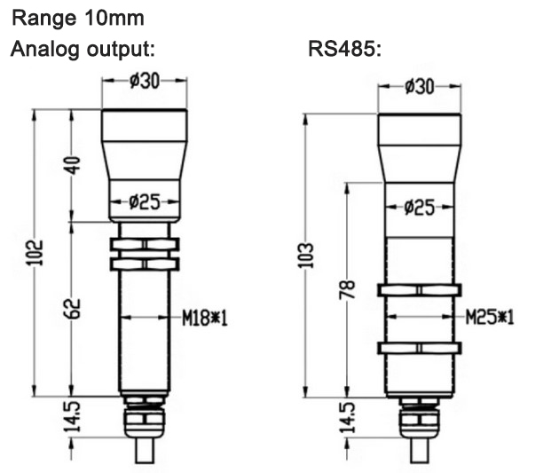 Eddy current type displacement sensor 10mm dimension
