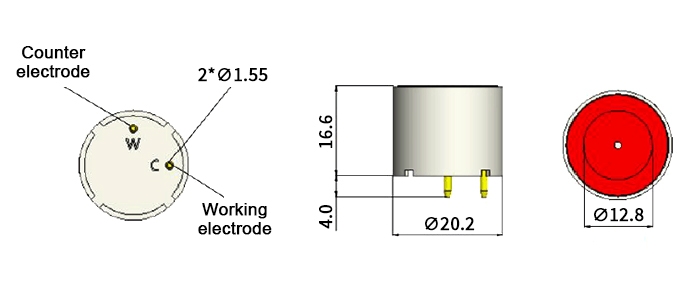 Electrochemical carbon monoxide sensor 0-500ppm dimension