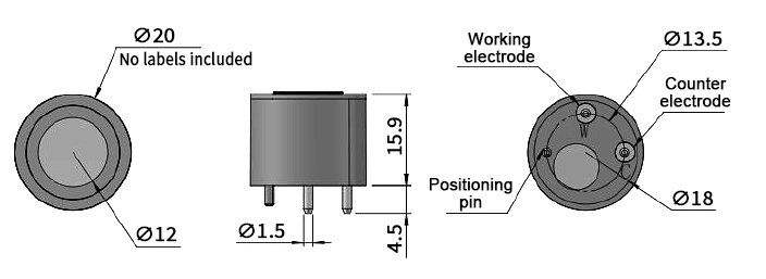 Electrochemical o2 sensor dimension