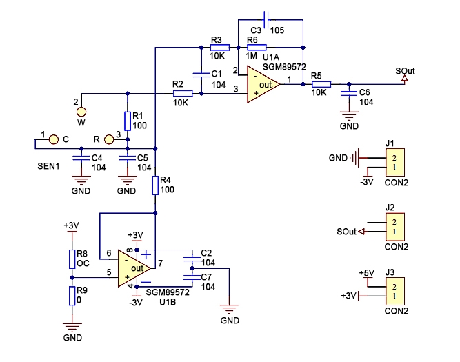 Electrochemical o2 sensor recommended circuit