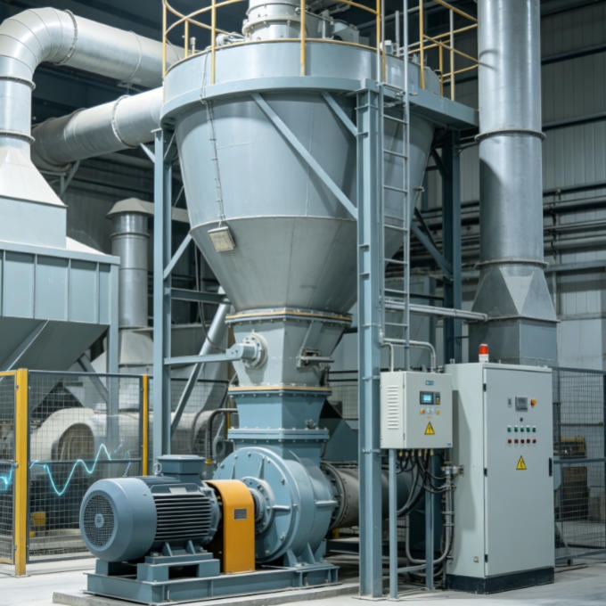 Intrinsically safe vibration transmitter installed on raw material grinding equipment in dust hazardous workshop