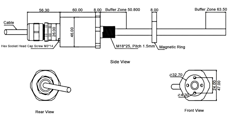 Explosion proof displacement sensor dimension