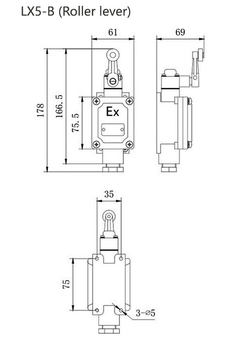 Explosion proof limit switch roller lever dimension