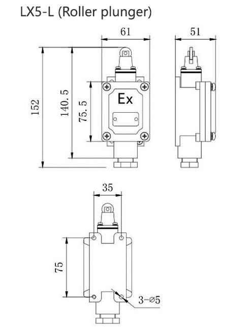 Explosion proof limit switch roller plunger dimension